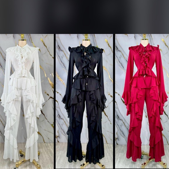 RED 2PCs Ruffled Pant Set - Picture 7 of 15